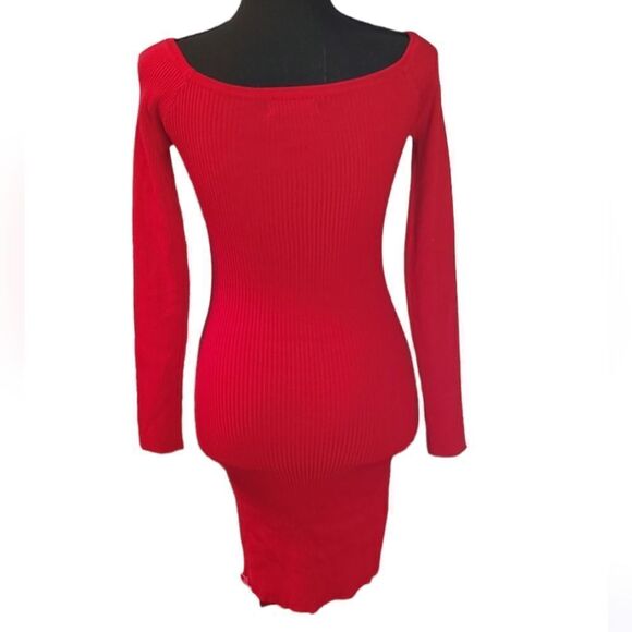Love Always Red Ribbed Bodycon Sweater Dress Medium - Picture 3 of 6